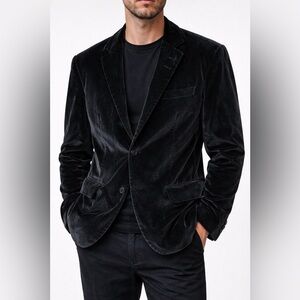 Vintage Guess Black Velvet Blazer Jacket Men’s L Velvet Coat Vintage Gothic Y2K